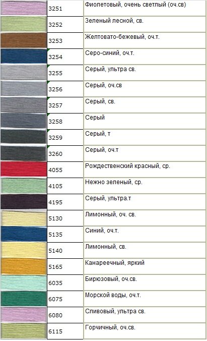 карта цветов мулине Гамма карта цветов мулине Гамма